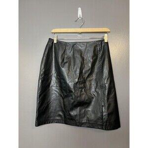 Vintage Studio Skirt Womens 14 Black Faux Leather Pencil Knee Length Lined
